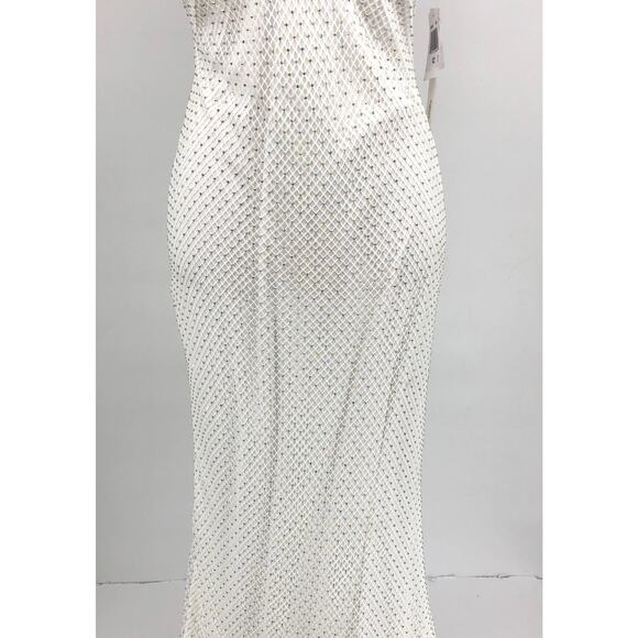 AQUA FORMAL Women's Rhinestone Embellished Fishnet Gown Size 12 Ivory NWT - Picture 10 of 16